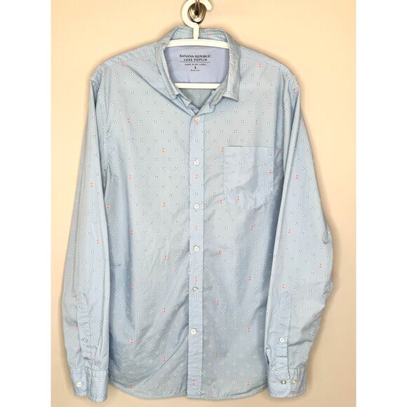 Banana Republic Luxe Poplin Summer Print Button-Down Shirt Nautical Slim Fit - Picture 4 of 7